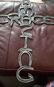Amazing grace made of horse shoes wall hanging